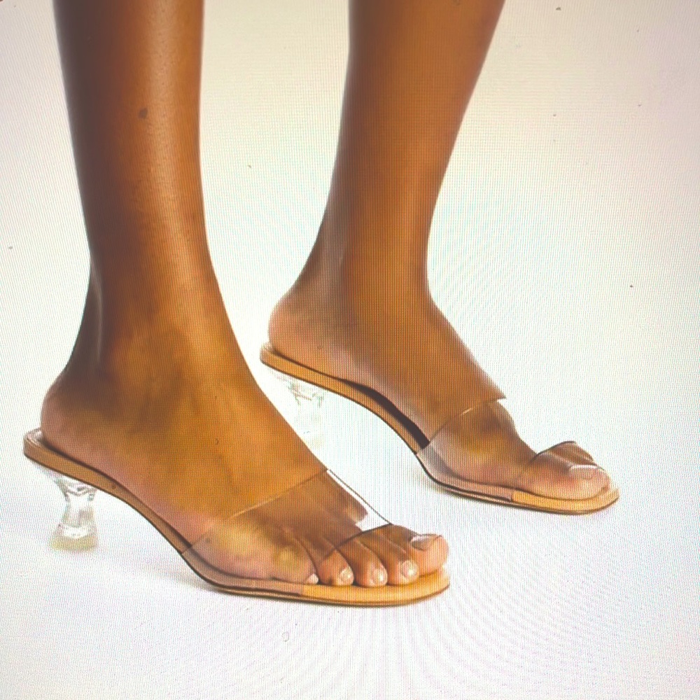 Larroude vivi mule in tan leather and vinyl
